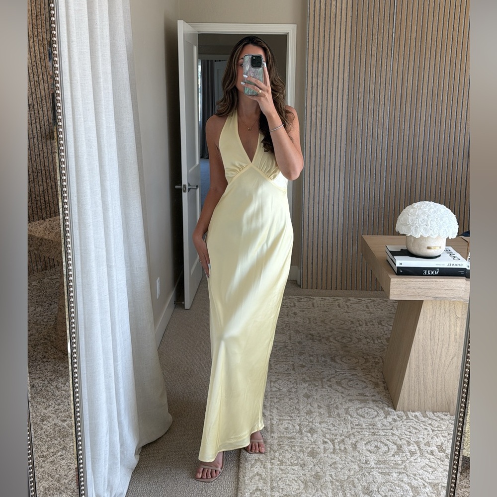 Satin Yellow Halter Maxi Dress